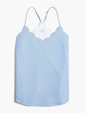 J.Crew Blue White Stripe Scalloped Neckline Cami 10 Lined Preppy Nautical Top